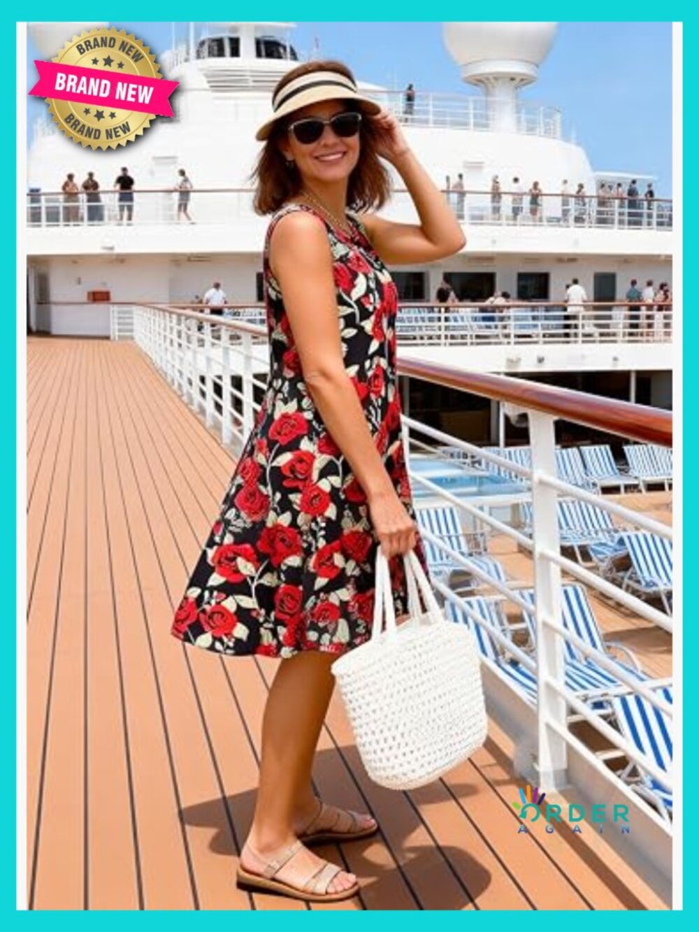 Sleeveless Swing Dress with Pockets Summer Casual Sundress Beach Cover-Up - Picture 3 of 7